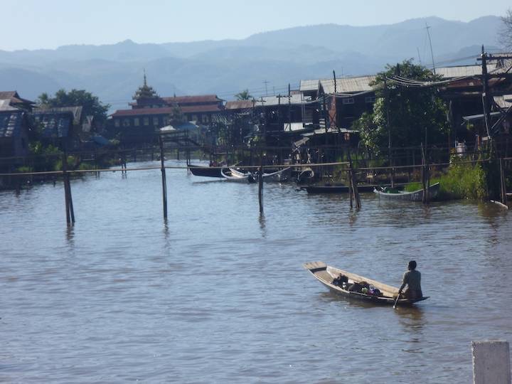 The stilt villages built in the shallow Inle Lake.
