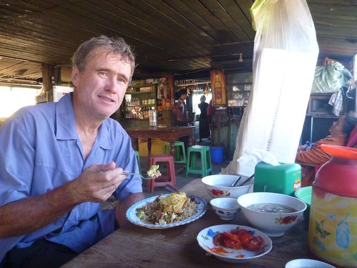 Eating lunch at the Nam Pan market. The onshore town we rode to about 30 km down the east side of Inle Lake.