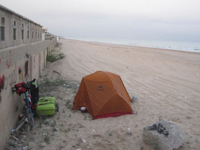<p style="text-align:center;"><span style="font-size:11px; color:#404040;">Our camp on beach at Shaams</span></p>
