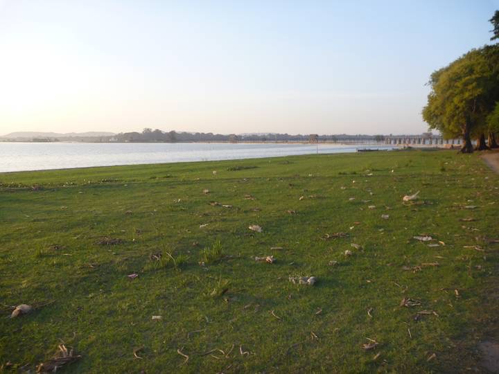 We approached the lake along a small dirt road.  Our detour had even included single track through farm fields.