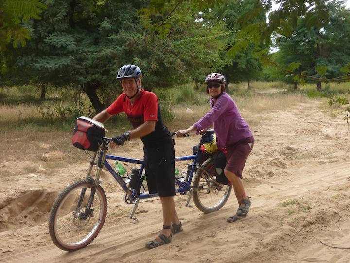 Pushing the bike was occasionally essential in the sandy bullock cart track.