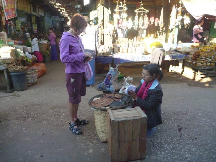 Annette negotiates a purchase of peanut toffee.