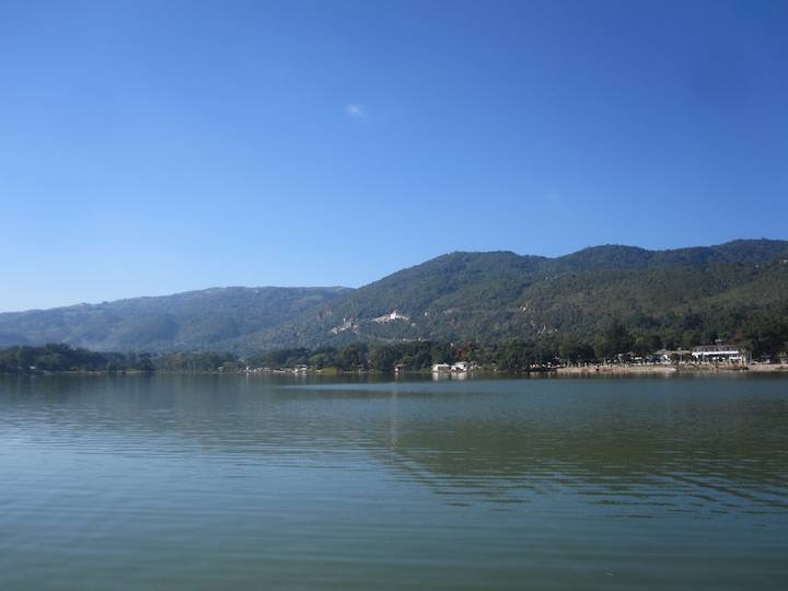 Looking across the lake to the Pagoda on the hillside.