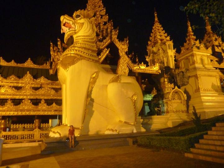 We left the Sakura Tower and rode to the Shwedagon Paya and although we didn&rsquo;t pay the Government entrance fee we took a walk up close.  It was impressively large.  Here Annette is next to one of the entrance guards.