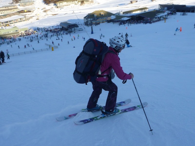 Annette fully loaded on the way home: down front valley